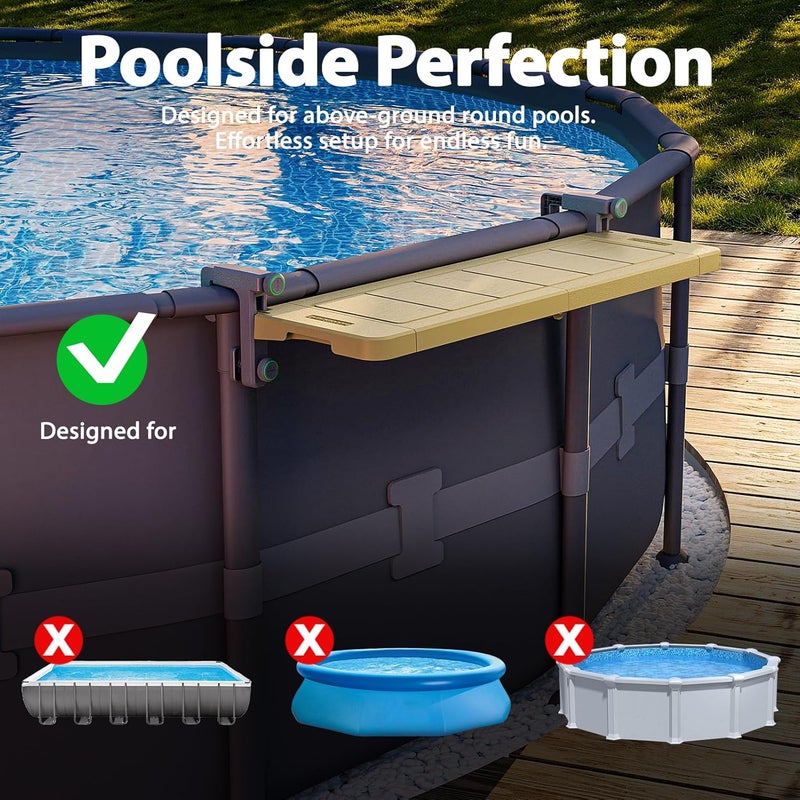 POOLHACKER Poolside Bar, [Original] Swim Up Bar Exclusively for Above-Ground Round Pools. Patio Poolside Table Smart Fold Easy Maintenance, Weather Resistant Stable Tabletop (Amber Brown) - Image 3